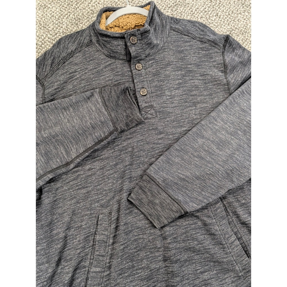 GH Bass Mens XXL Space Dye Henley Pullover Sherpa Lined Collar Charcoal Gray